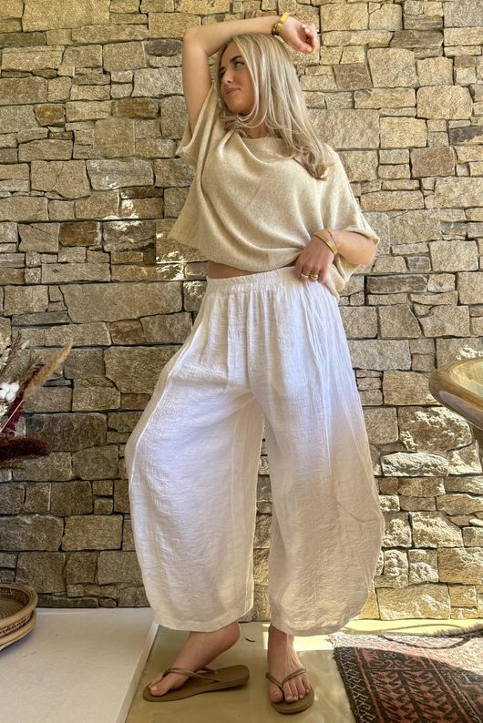 Lalli Damask 7/8 Barrel Leg Pant White